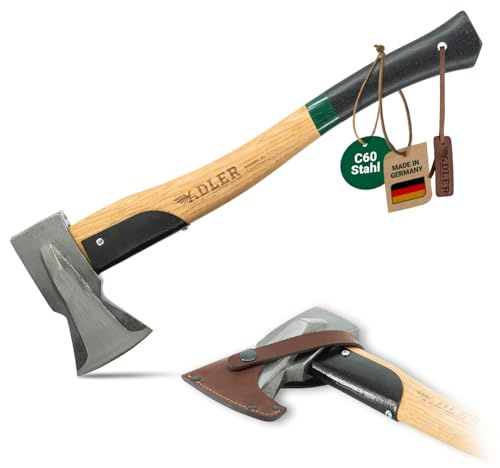 ADLER Spaltbeil 1250g 50 cm C60 Hickorystiel Brennholz Kaminholz Grün | Geschmiedeter Spaltkopf mit zwei Flügeln und dreifacher Sicherheitsverkeilung Made in Germany