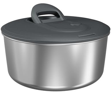 Zyliss Easy Spin Salad Spinner Stainless Steel Small, Non-Slip Base, Serving Bowl, AquaVent™ Technology, Retractable Cord and Brake System, Easy to Clean