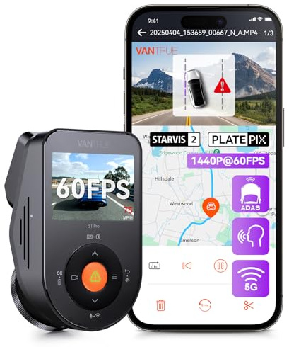 Vantrue S1 Pro Dash Cam Front STARVIS 2, 2.7K Mini Dash Camera for Cars, ADAS, App Control, Built-in WiFi GPS, G-Sensor, Loop Recording, Night Vision, 24H Parking Mode, 158°, 2 IPS, Support 1TB Max