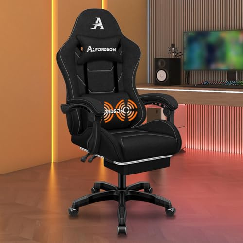 ALFORDSON Gaming-Stuhl Massage Bürostuhl, ergonomischer Rennstuhl, Verstellbarer Schreibtischstuhl, 360° Drehstuhl, höhenverstellbarer Computerstuhl, Neigungswinkel 90°-150°, Schwarz | Gaming Stühle Verstellbarer Schreibtischstuhl, Drehstuhl, höhenverstellbarer Computerstuhl, Neigungswinkel 90°-150°,Schwarz