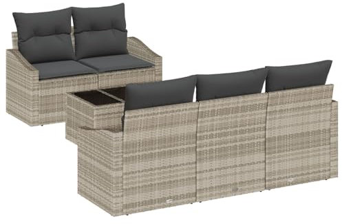 vidaXL Ensemble de Canapés 6 pcs Gris Clair et Gris foncé polyrotin, Salon d'extérieur modulable, Parfait pour Jardin et terrasse, léger, résistant aux intempéries, avec Rangement Pratique