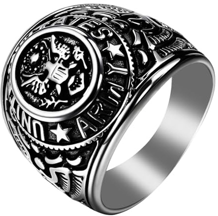 OIDEA Bague Aigle Américain Homme: Anneau Ovale Argent Acier Inoxydable Sceau Biker Bijoux - Cadeau Homme Militaire National, Acier inoxydable, Aucune pierre précieuse