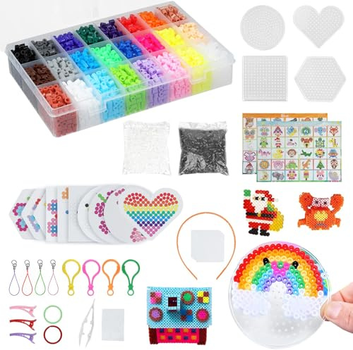 VAIGU:OA 6300 Bügelperlen Set 24 Farben Bügelperlen mit BügelperlenPlatten und Steckperlen in Sortierbox, BügelperlenBastelset Kinder 5mm DIY BügelperlenSet Mädchen Jungen für Geburtstag DIY Geschenk