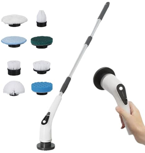 BEOSIOR Electric Spin Scrubber,Electric Cleaning Brush with Long Handle & 9 Replaceable Brush Heads,IPX7 Waterproof Shower Power Scrubber for Kitchen,Car,Tile,Wall,Floor,Shower