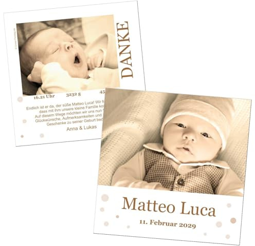 Im Pünktchenland Geburtskarte Baby Jungs Dankeskarte bedanken Geschenke | Wunschtext mit Foto, als digitale Datei oder gedruckt auf 350gr Feinstkarton 1 – 100 Stück