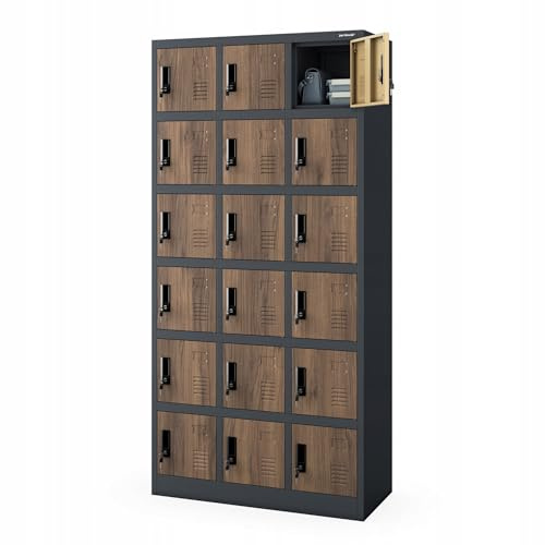 Jan Nowak Umkleideschrank Schließfachschrank 18 Fächer Metall 185x90x40 cm | Fächerschrank, Metallspind abschließbar, 18 Einzelfächer mit Lüftung und Namensschild, für Betrieb, Schule, Umkleide