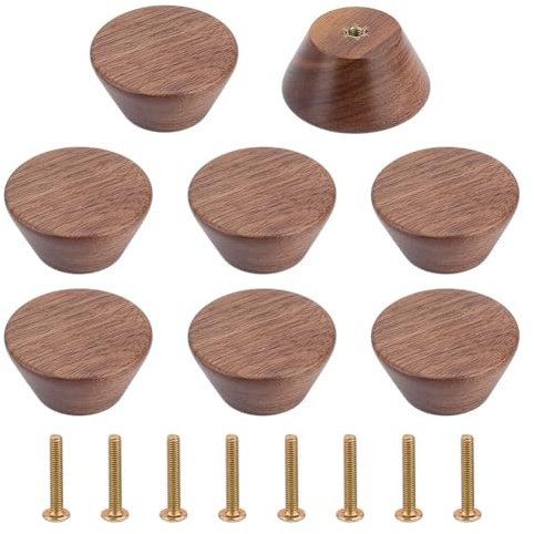 MAYJOYDIY 8 bouton de Meuble en Bois de Noyer Bouton de Commode en Bois Naturel Diamètre de 4cm Bouton de Meuble Décoratif Rond avec Vis pour Portes D'Armoires Placard Armoire Commode