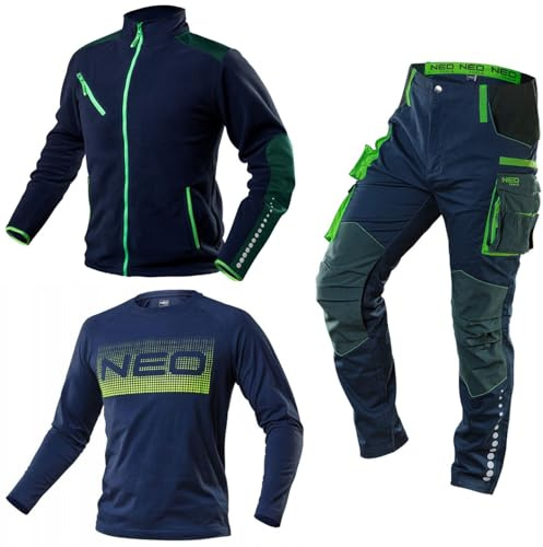 NEO TOOLS Herren Premium Arbeitshose oder Set mit Jacke Gr. XS-3XL | 3% Elasthan, Modisches Design, Knieschutztaschen und mit Cordura verstärkt