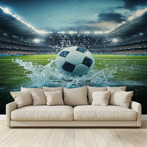 MKBKLI Papel pintado fotográfico campo fútbol – Diseño para paredes habitación – Fotomural no tejido 200 x 140 cm – Pegamento no incluido