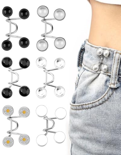 HUVZOR 6PCS Clip para Ajustar Pantalones, Botones Ajustables, Broches de Cintura Desmontables, Ajustadores de Cintura, Botones de Jeans, Clips de Cintura, para Vaqueros, Ropa, Faldas