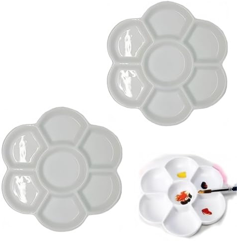 2 paletas de acuarela de porcelana blanca, bandeja de pintura de cerámica lavable con superficie antiadherente, paleta de mezcla profesional de grado artístico para estudio y pintura al aire libre
