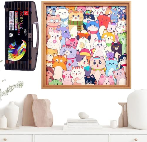 Cadres De Puzzle,Mignon en Bois Éducatif Et Amusant | Chat Cartoon Cadre De Puzzle Dessiné À La Main,pour Décoration Éducation Exposition Garçons Maison Intérieur École Salle de