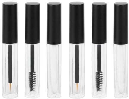 IWOWHERO Tubo Vuoto per Mascara Trasparente Pennello 6 Pezzi, Contenitore per Ciglia Nero Tappo Opaco, Flacone Trasparente Leggero e Portatile