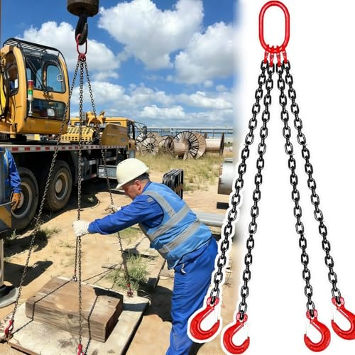 Eslinga de cadena industrial con gancho de seguridad, diseño resistente de 4 patas para aplicaciones de montacargas y montacargas