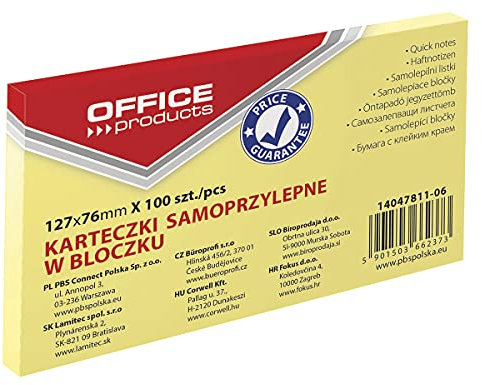 OFFICE PRODUCTS 14047811-06 Haftnotiz 127 x 76 mm, 1 X 100 Blatt, Pastellfarbe/kanariengelb
