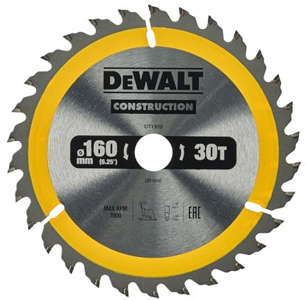 Dewalt Construction Bau-Kreissägeblatt für Handkreissägen DT1932 (160/20, 30WZ, 10°, für universellen Einsatz auf Handkreissägen, extrem robust & nagelfest)