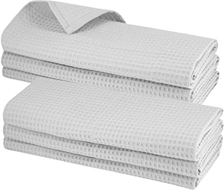 6x Geschirrtuch aus Baumwolle Waffel-Piqué in Silber Küchentuch Putztuch Lappen