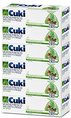Cuki Verdefresco Sacchetti Frigo - 29 X 42 Cm - 6 Confezioni da 20 Pezzi - 810 g, Chiaro