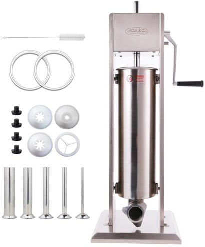 Hakka 2 in 1 Wurstfüllmaschine und Spanisch Gebäckpistole für Fettgebackenes Maschinen 15LB/7L silberfarben