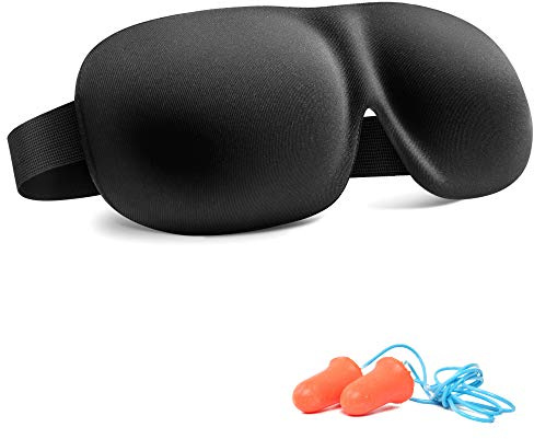 Masque de Nuit, Masque de Sommeil pour Homme Femme, Trilancer Masque de Voyage 3D Anti-lumière, avec 2 Bouchons d'oreilles (Noir)