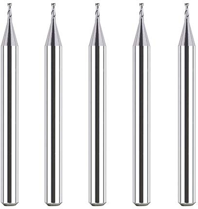 SpeTool 5Pcs/Set Flat Nose Double Flute Carbide End Mill 1/32 Cutting Dia Router Bits Cutter CNC Machine Tools for Carbon Steel Die Steel Tool Cast Iron Wood