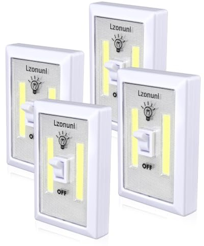 Lzonunl 4PCS Cupboard Lights Bright Stick On Battery Operated Lights Indoor | Cordless,Stick Anywhere,Wardrobe Light LED Under Cabinet Kitchen Lights for Closet, Attic, Shed, Basements, Hallway