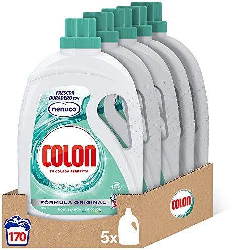 Colon Nenuco - Detergente para lavadora, adecuado para ropa blanca y de color, formato gel - Megapack de 5, hasta 170 dosis
