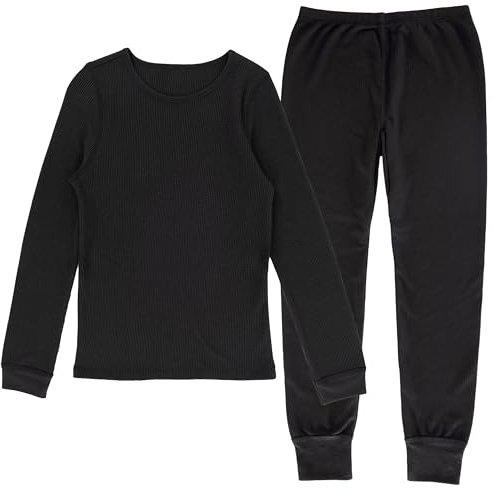 Fruit of The Loom Premium Boy's Thermal Waffle Set, Black, 8