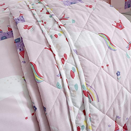 Happy Linen Company Girls Kids Unicorns Princess Rainbows Pink Reversible Quilted Throwover