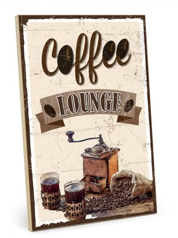 TypeStoff Holzschild mit Spruch – Coffee Lounge – im Vintage-Look mit Zitat als Geschenk und Dekoration zum Thema Kaffee und Küche - HS-00720