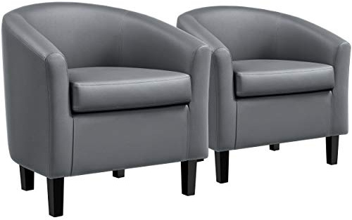 Yaheetech Barrel Chairs, Faux Leather Chairs, Modern Leather Club Chairs Comfy Gray Accent Chairs with Sturdy Wood Legs for Living Room/Bedroom/Reading Room/Waiting Room, Gray, Set of 2