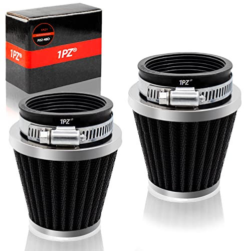 1PZ F02-48D 48mm 49mm 50mm Filtre à air moto universel conique rond cône kit filtre d'admission d'entrée d'air pour Tout-terrain VTT Scooter Quatre Dirt Pit Bike 50cc 110cc 125cc 150cc (2 Pièces Noir)