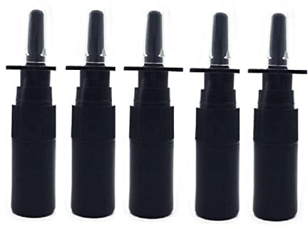 CMJ 5 x 5 ml de plástico negro aerosol nasal vacía botella recargable fina niebla bronceado rociando vendedor del Reino Unido