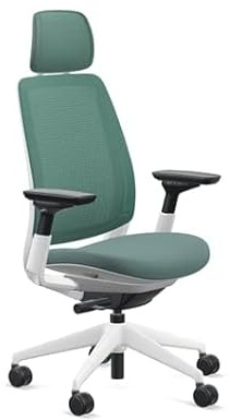 Steelcase Series 2 Office Chair with Headrest, Seagull Frame, Air Back and 3D Microknit Cogent Connect Peacock, Hard Floor Casters