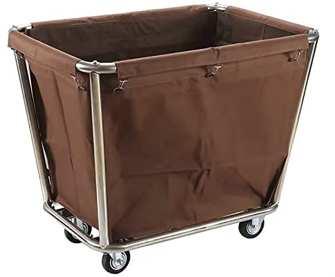 Large Stainless Steel Laundry Trolley Cart with Wheels, Laundry Basket Trolley, Heavy Duty Rolling Laundry Cart for Industrial/Home, Removable Liner Bag 150KG /330lbs Weight Capacity ( Color : Brown )