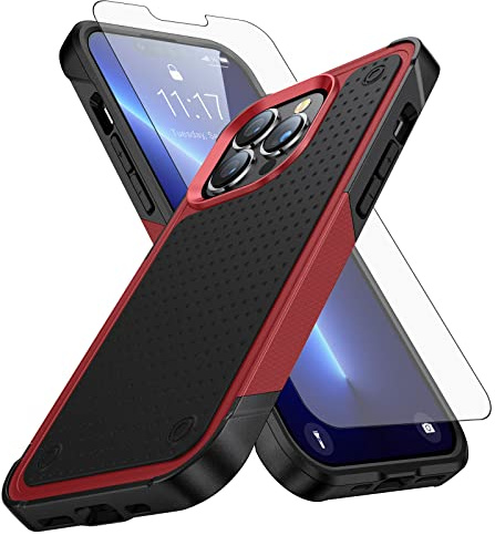 Asuwish Phone Case for iPhone 12 Pro iPhone12 6.1 inch with Tempered Glass Screen Protector Cover and Rugged Cell Accessories Protective Dual Layer Slim iPhone12pro 5G i 12s 12pro Women Men Red+Black