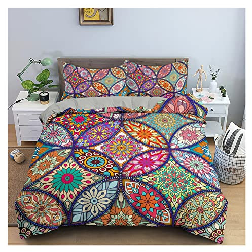 Bettwäsche Set Bohemian Bettbezug-Set 2 / 3Pcs Retro-Drucken-Bettwäsche-Set 3D Ethnic Vintage Style Mikrofaser Bettbezug mit 2 Kissen- Bettbezug Set (Color : Set 4, Size : AU Single 140x210cm)