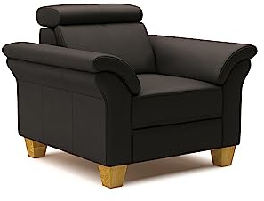 CAVADORE Echtleder-Sessel Ammerland / Sessel im Landhaus-Stil mit Federkern + Kopfteilverstellung / 101 x 84 x 93 / Leder Dunkelbraun