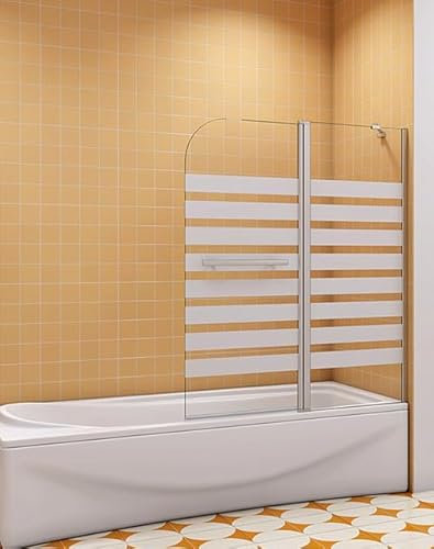 Aica Sanitär Badewannenaufsatz Duschabtrennung Duschwand 6mm Nano Querstreifen Dusche 2-tlg für Badewanne Recht,120cm