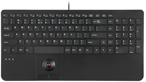 perixx PERIBOARD-538 US, Wired Compact USB Keyboard with Trackball- X Type Scissor Keys - 39.7 x 19.8 x 3.9 cm - Build-in 2 USB Hubs and Number Pad, US QWERTY