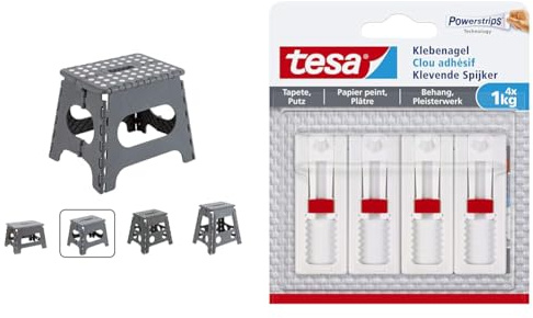 ARREGUI TB-027-G Kleiner Klapphocker | Falthocker für Kinder und Erwachsene & tesa Verstellbarer Klebenagel