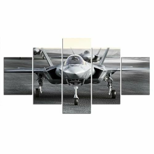 HATUROPO Leinwand Bilder 5 Teilig Kampfjet Flugzeug Flugzeug Wandbilder Wohnzimmer Modern Bilder, Poster, Kunstdrucke Büro Flur Bad Küchebilder -Ungerahmt