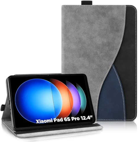 AsWant Hülle für Xiaomi Pad 6S Pro (2024) 12,4 Zoll - Ultradünne Business Tricolor Tablette mit Portemonnaie und Standfunktion Schutzhülle Kompatibel mit Xiaomi Pad 6S Pro Hülle (Gray)