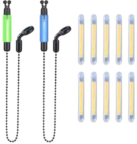 Nadiaen Bobbins Carp Fishing,2 PCS Fishing Bobbins,Bite Indicators for Carp Fishing,Bite Alarm Bobbins with 10 Glow Stick,Chain Fishing Bobbers Practical Night Fishing Carp Accessories(Green+Blue)
