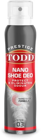 TODD Prestige Nano Antibacterial Shoe Deo | Anti-fungal | 24-Hour Heavy Duty Odor Protection | Eliminates Odors & Freshens Feet & Shoes | All Shoe Types – Running, Trainers, Sports | Nano Formula