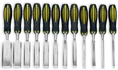 Stechbeitel-Set, 12-teilig, Holz, Holzbearbeitung, Karbonstahl, starker Griff, Schlagkappe, Beitel-Set für Holzschnitzerei, Zimmerei, Bildhauerei, Einrahmung, Drechseln, Ausbessern von Möbeln, Kunst