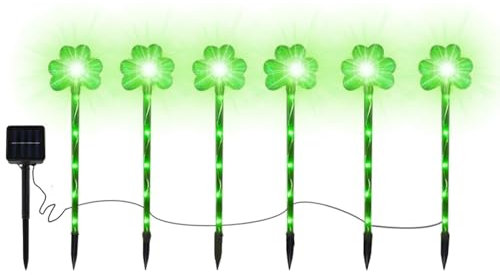 Luci per esterni per il giorno di San Patrizio, luci solari a LED a di trifoglio, illuminazione verde impermeabile, decorazioni artistiche per prato, giardino, patio, festività natalizie