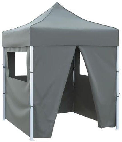 Xichuzi Profi-Partyzelt Faltbar mit 4 Seitenwänden, Festzelt, Pavillion, Bierzelt, Garten Party Zelt, Gartenzelt, Grillpavillon, 2×2m Stahl Anthrazit