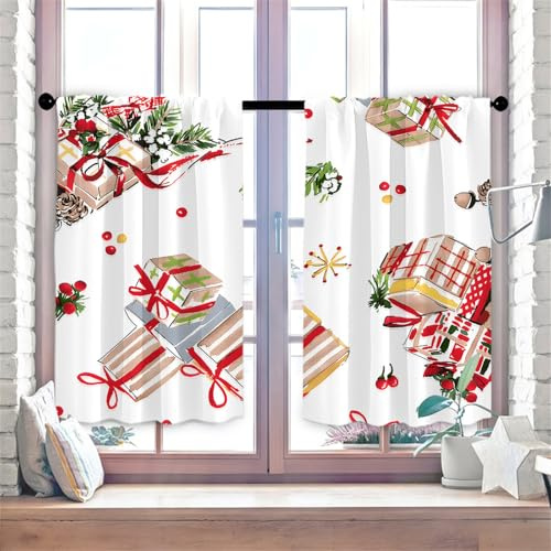 Highdi 2 Piezas Visillos Cortos para Ventanas, Cortinas Cortas para Cocina con Bolsillo para Varilla Cortinas Translucidas para Interior, Salón, Dormitorio, Comedor (Frutos Rojos,90 * 60cm)