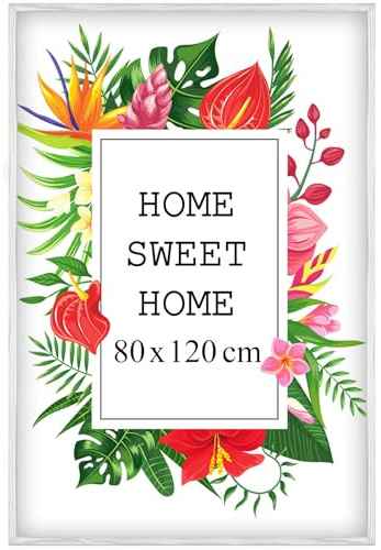 MG Design Weiß Bilderrahmen 80 x 120 cm – Aus echtem Holz mit Acrylglas, zum Aufhängen & Aufstellen, für Fotos, Poster & Puzzle